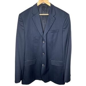 Banana Republic 44L Italian Wool Pinstripe 3 Button Suit Jacket Navy Blue Blazer